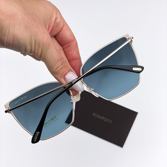 Tom Ford FT0653/S 28V Sunglasses Gold Rose Blue Mirrored Metal Cat Eye Women - Picture 5 of 12